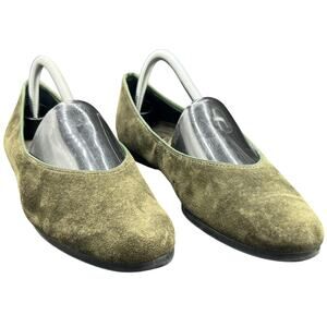🫒 Lands' End Womens US 10 Olive Suede Ballet Flats Minimalist Chic Fall Shoes